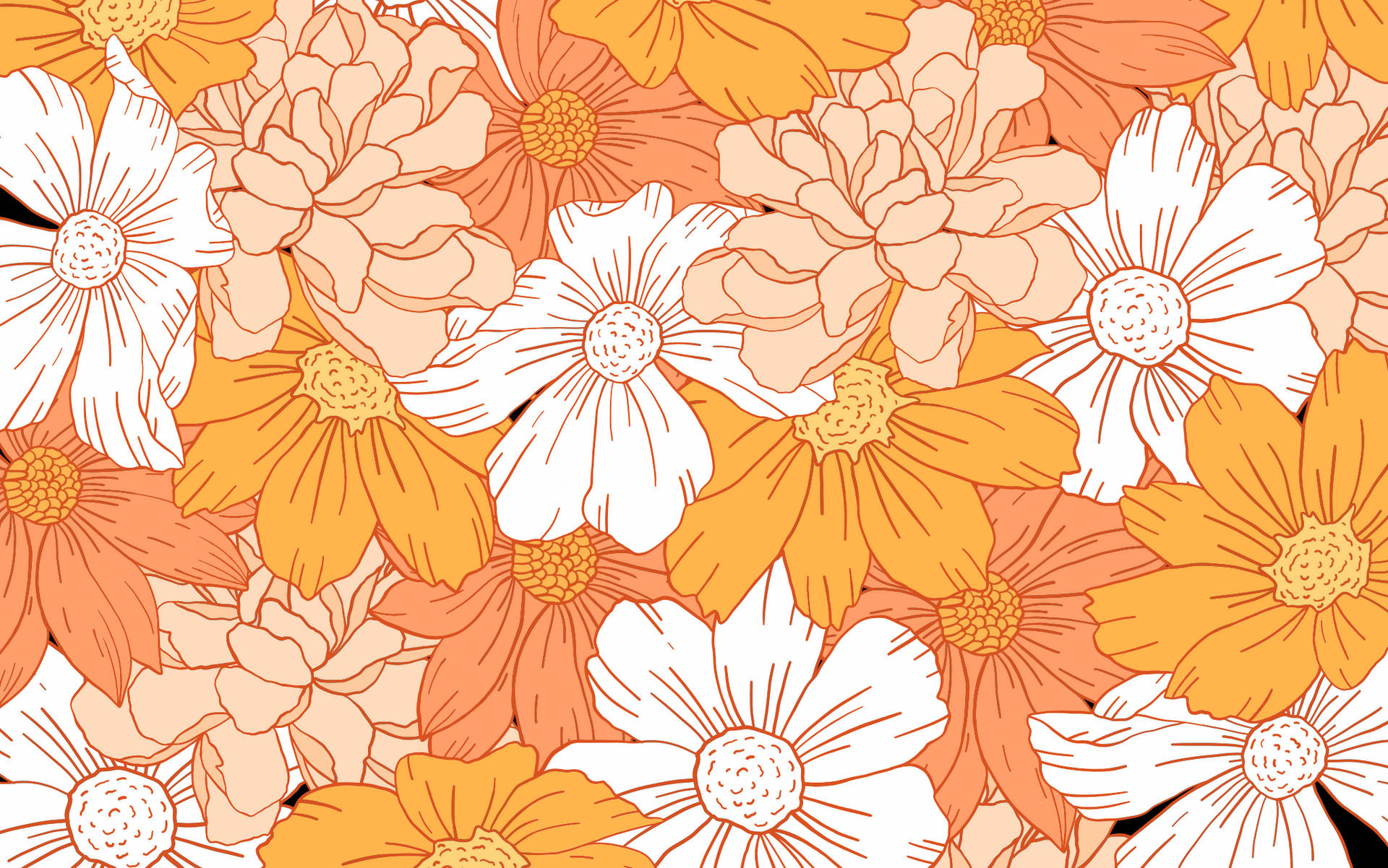 A Floral Pattern With Orange And White Flowers Background