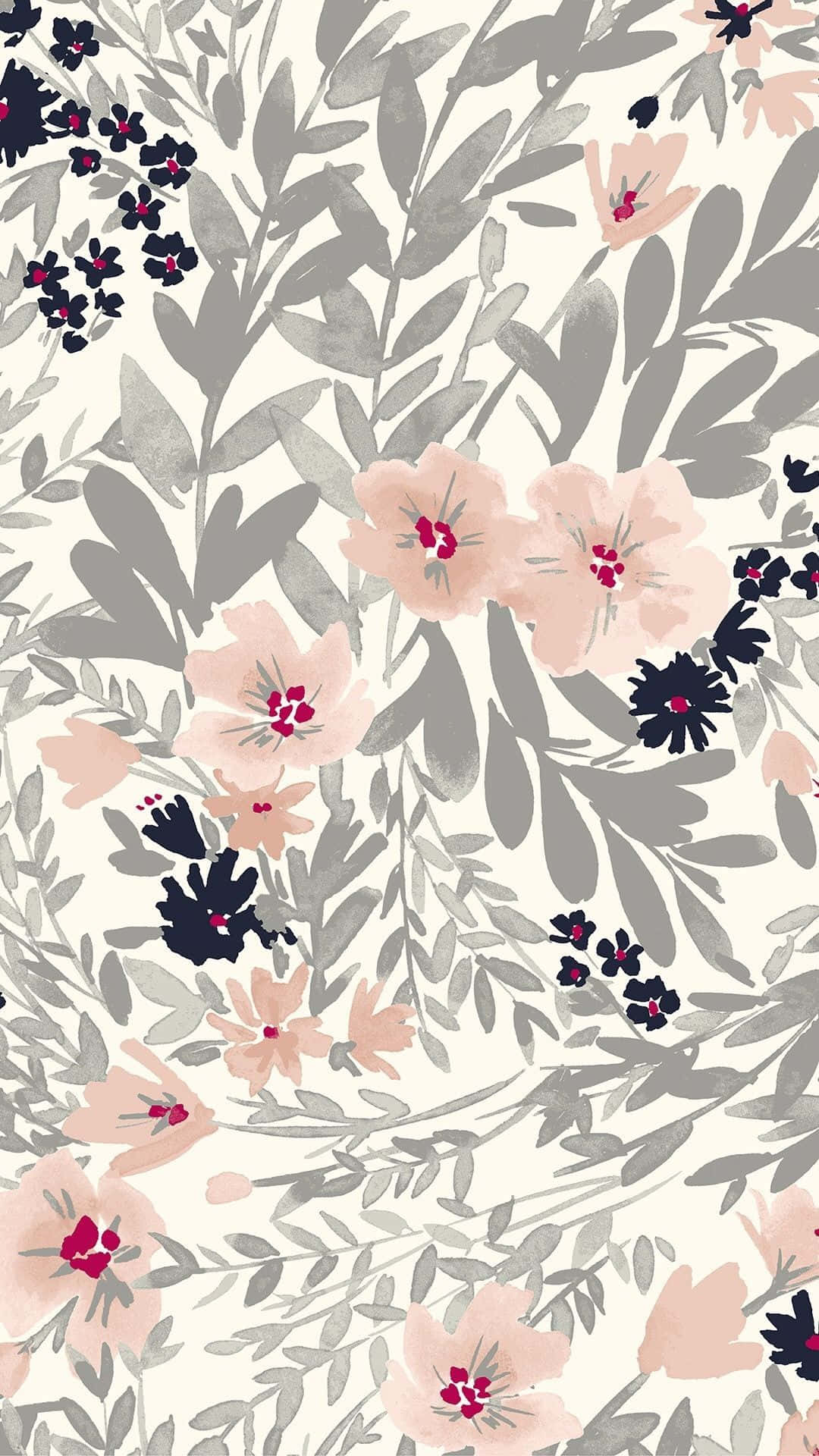 A Floral Pattern With Pink And Black Flowers Background