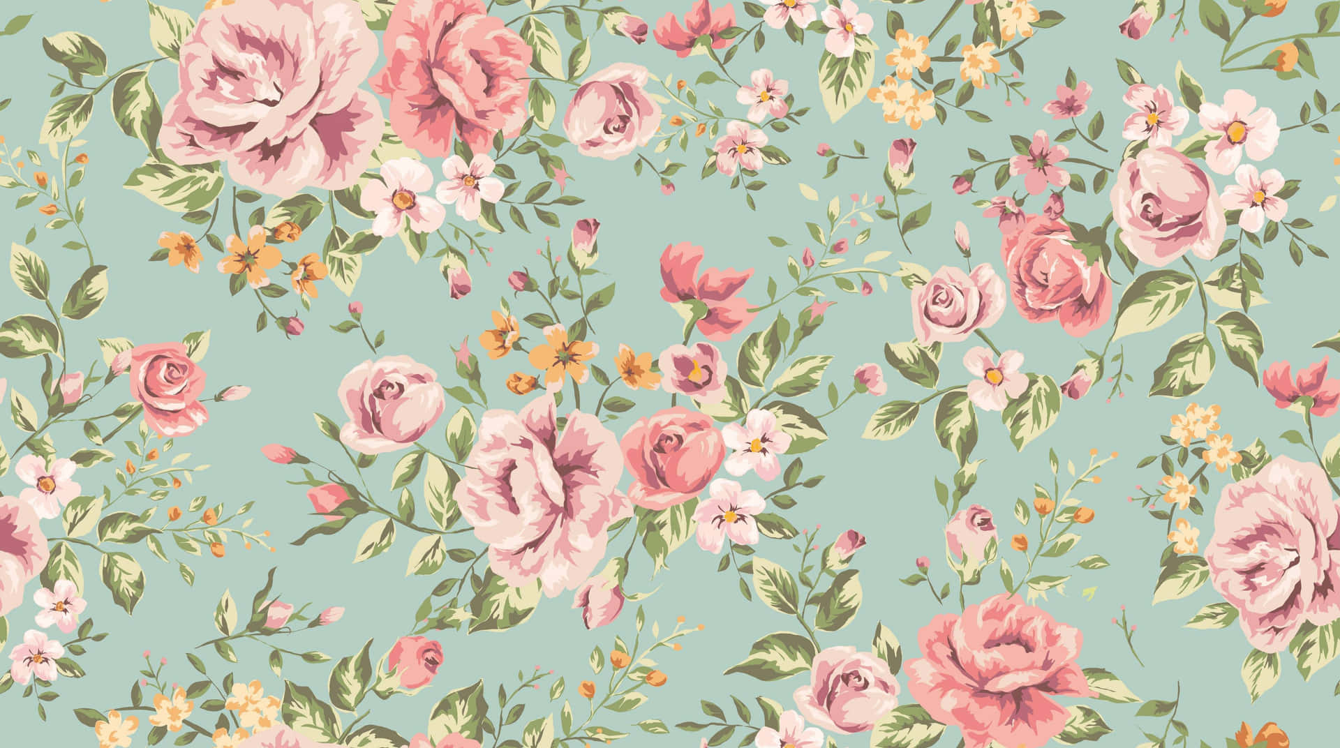 A Floral Pattern With Pink And Green Flowers