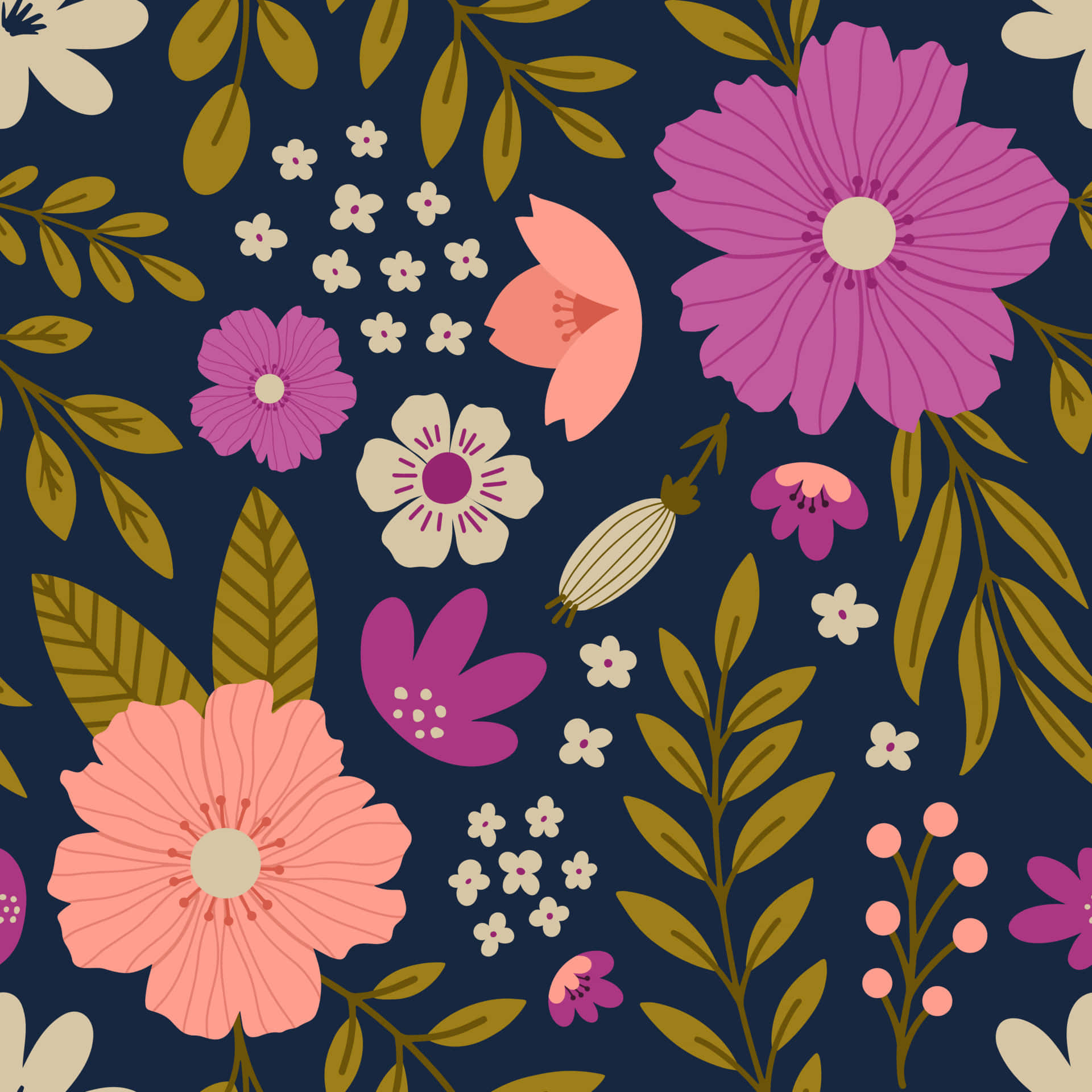 A Floral Pattern With Pink And Purple Flowers Background