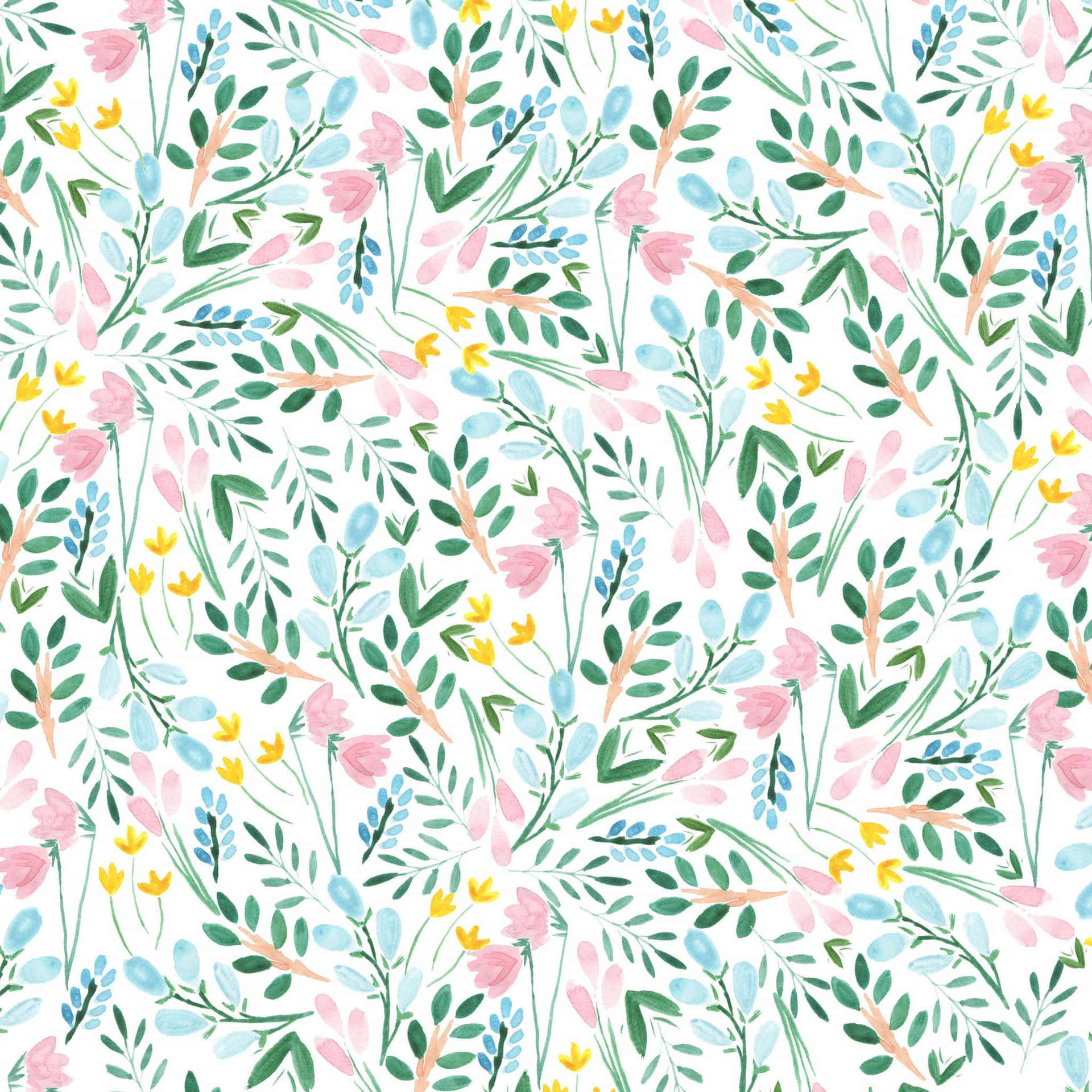 A Floral Pattern With Pink, Blue And Yellow Flowers Background