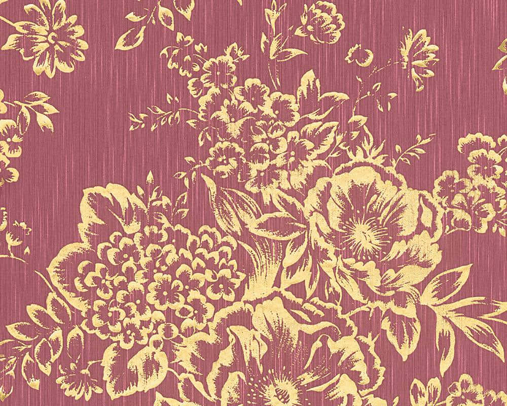 A Floral Wallpaper In A Dark Red Color Background