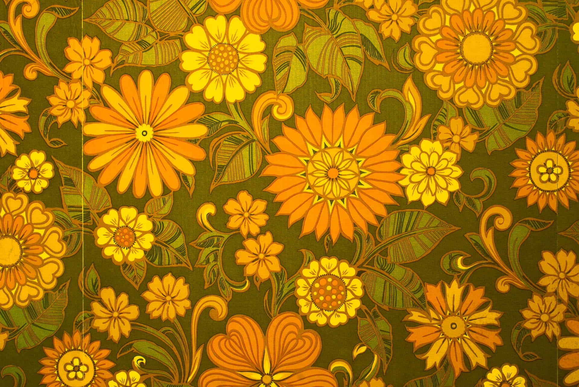 A Floral Wallpaper With Orange And Yellow Flowers