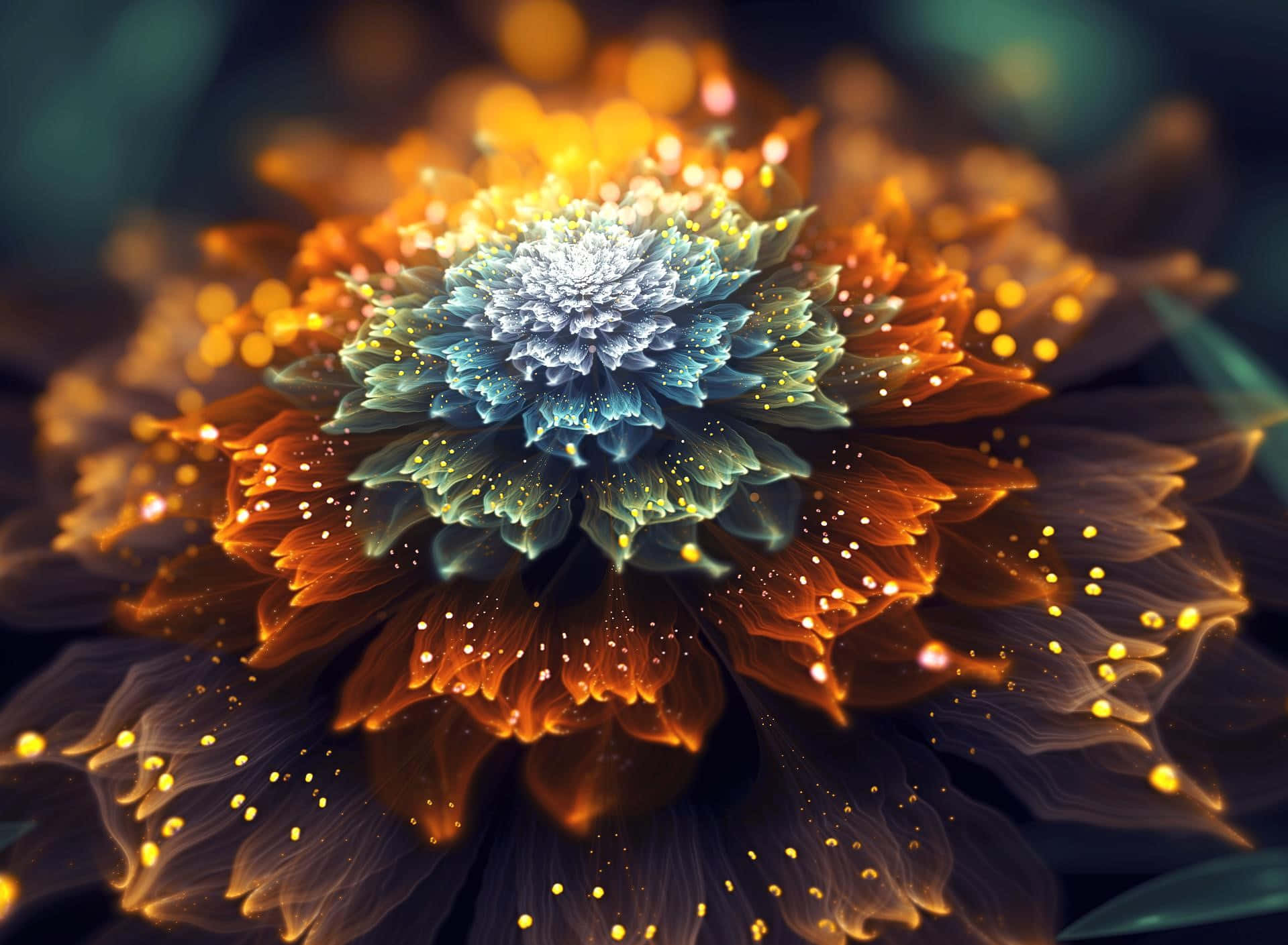 A Flower With Orange And Blue Lights Background