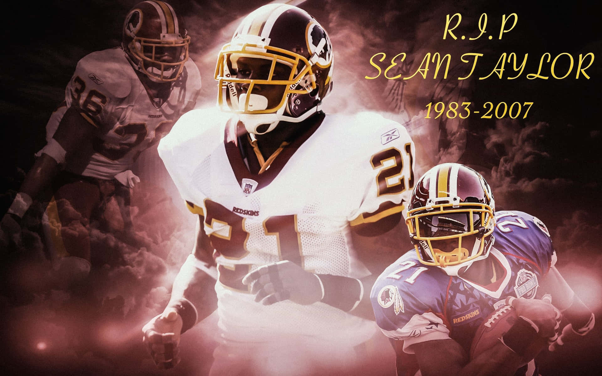 A Football Player Is Running With The Words Rip Samuel Samuel Background