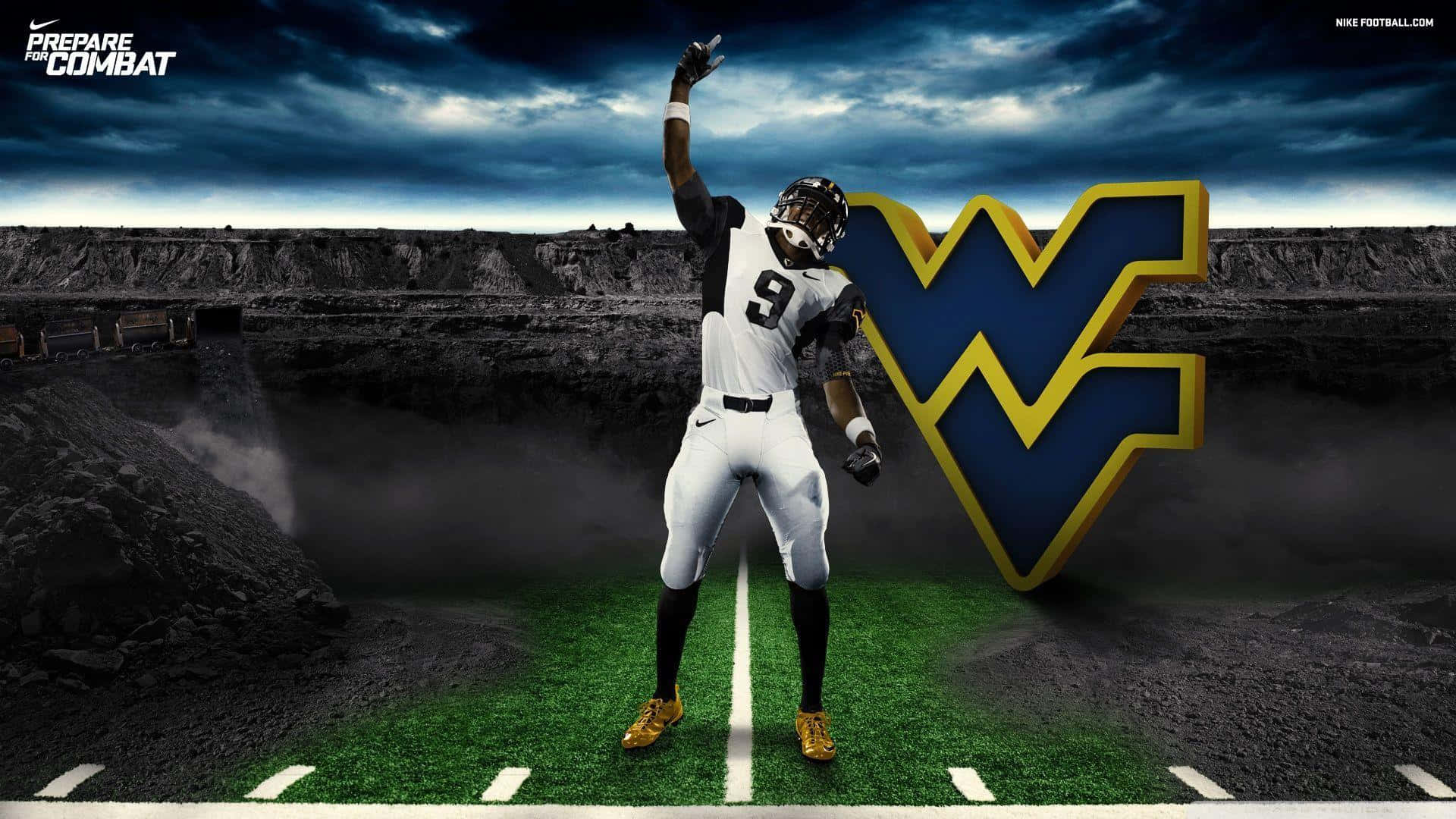 A Football Player Is Standing On A Field With A Helmet Background