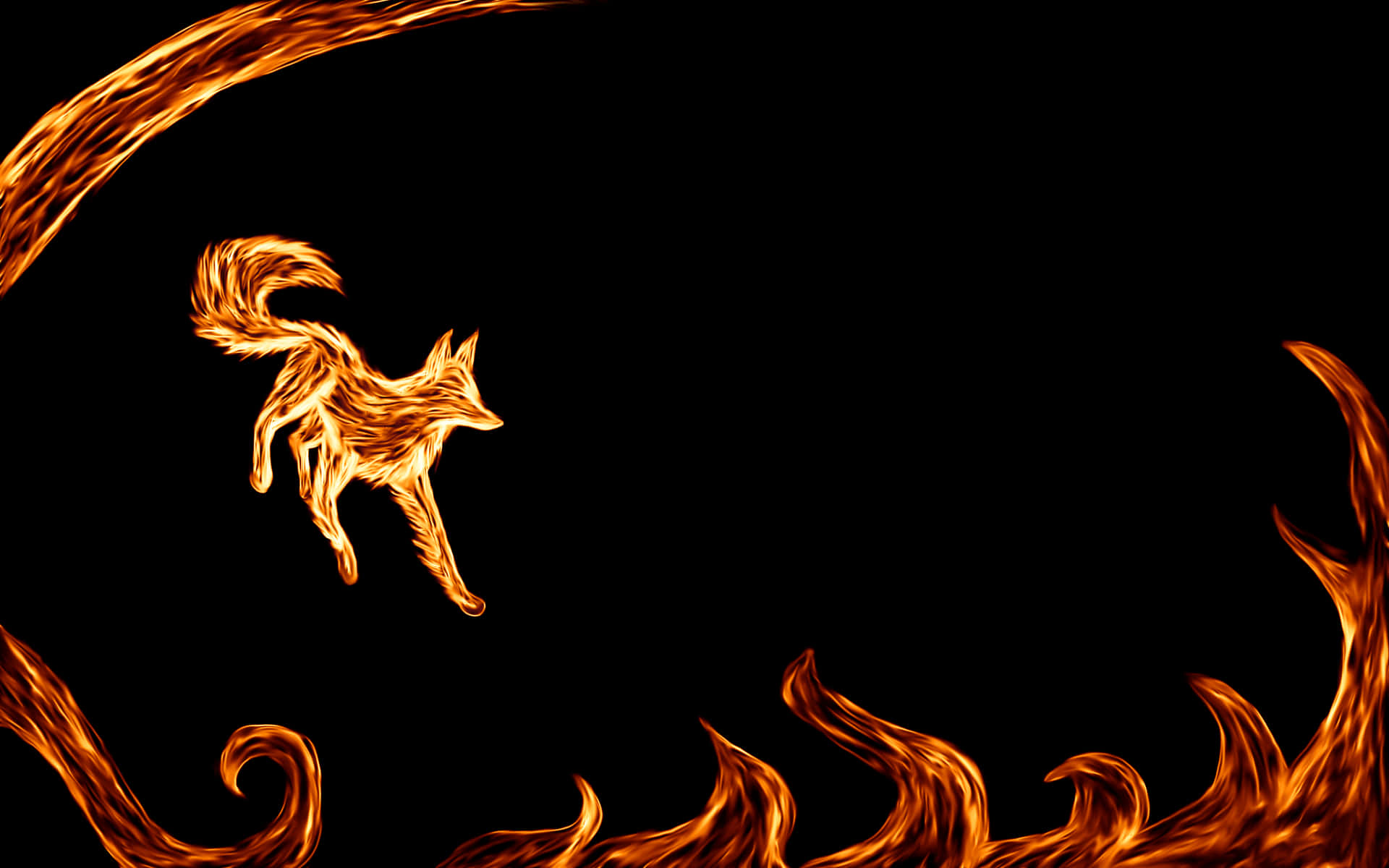 A Fox Flying Through A Flame Background