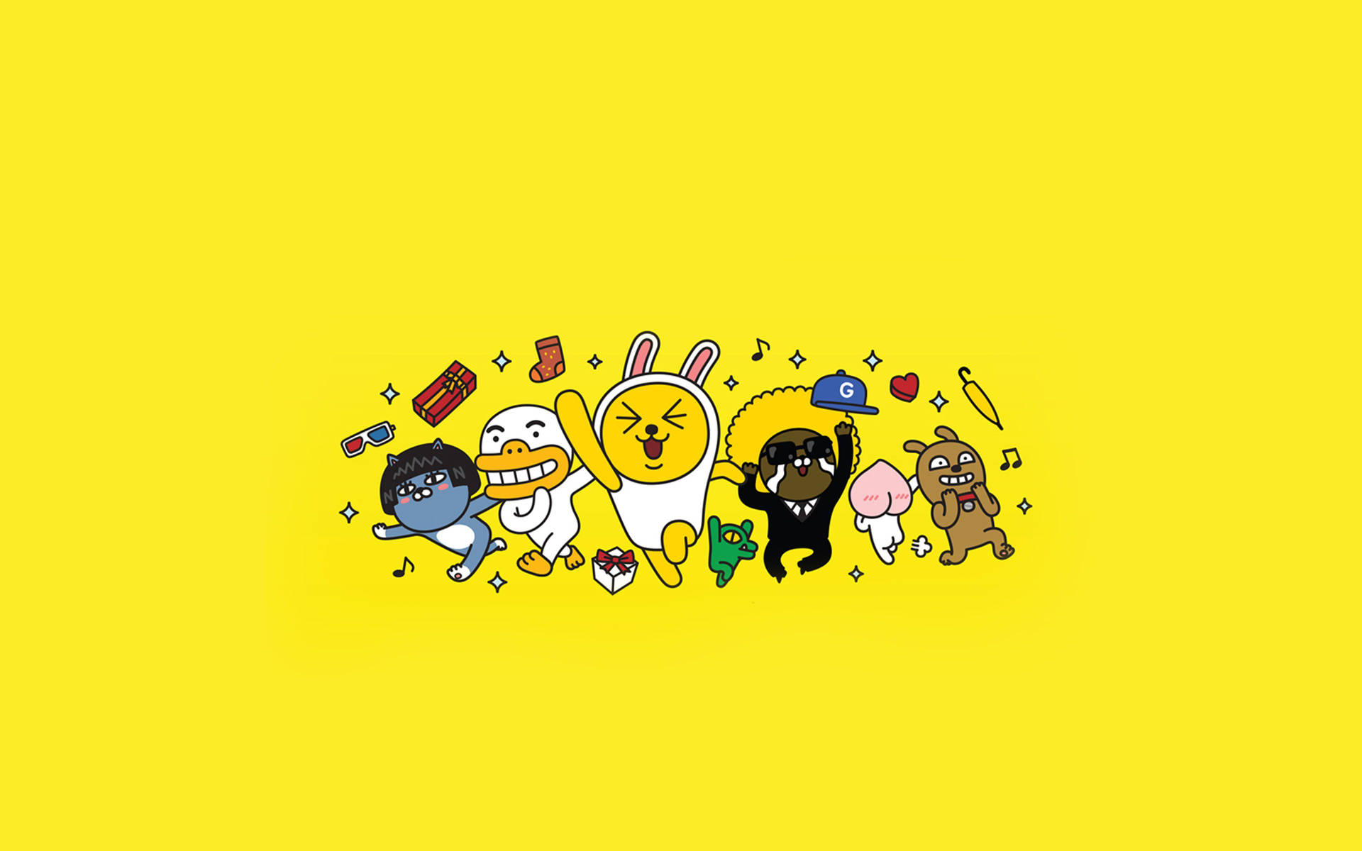 A Fun-loving Group Of Kakao Friends Background