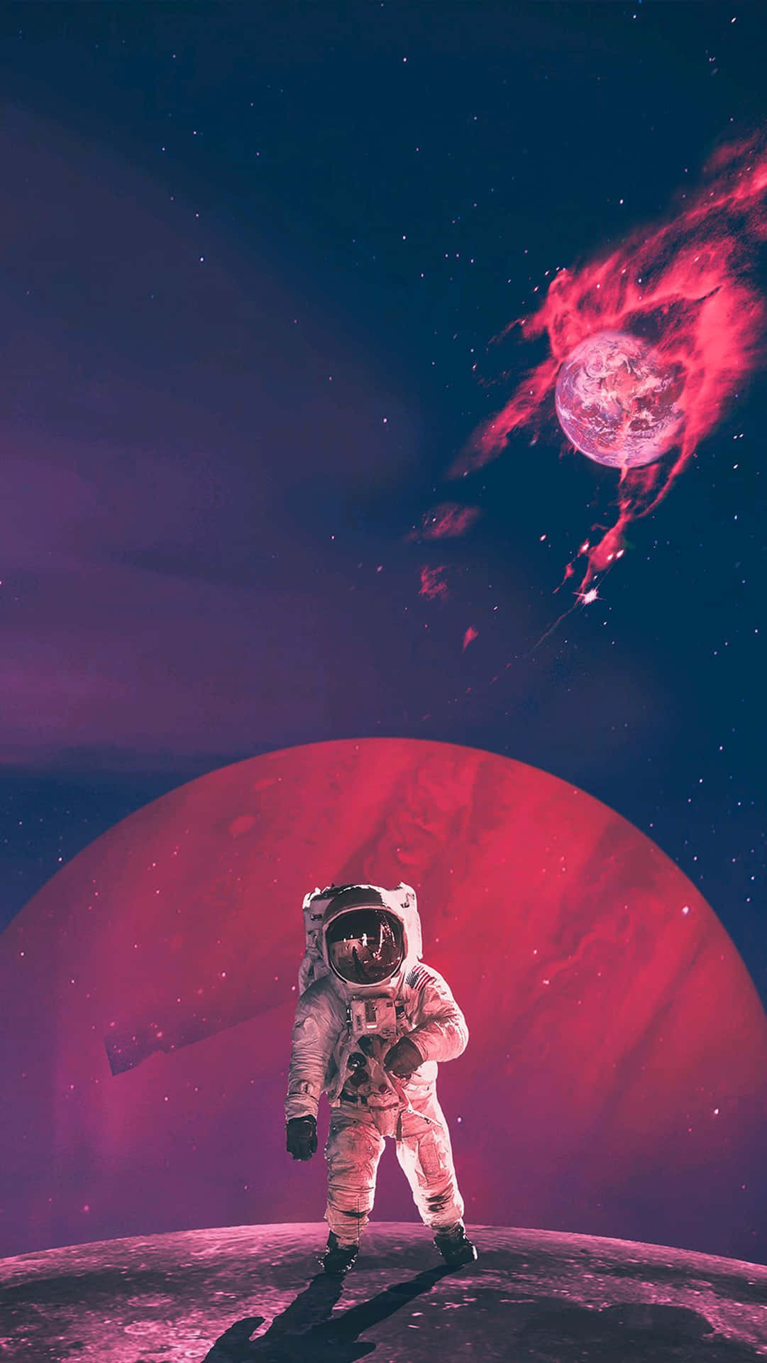 A Futuristic Astronaut Discovering New Phone Opportunities. Background