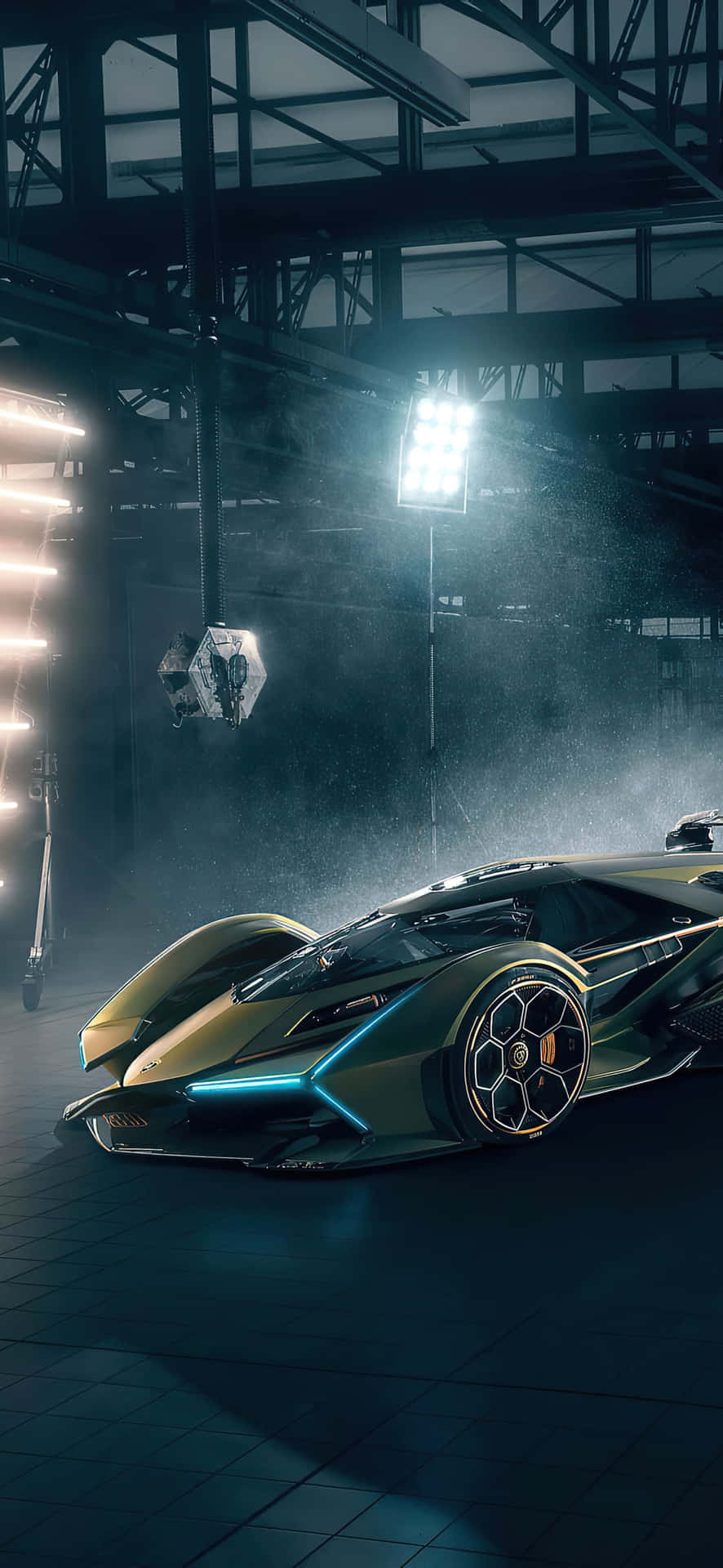 A Futuristic Car Is Shown In A Dark Room Background