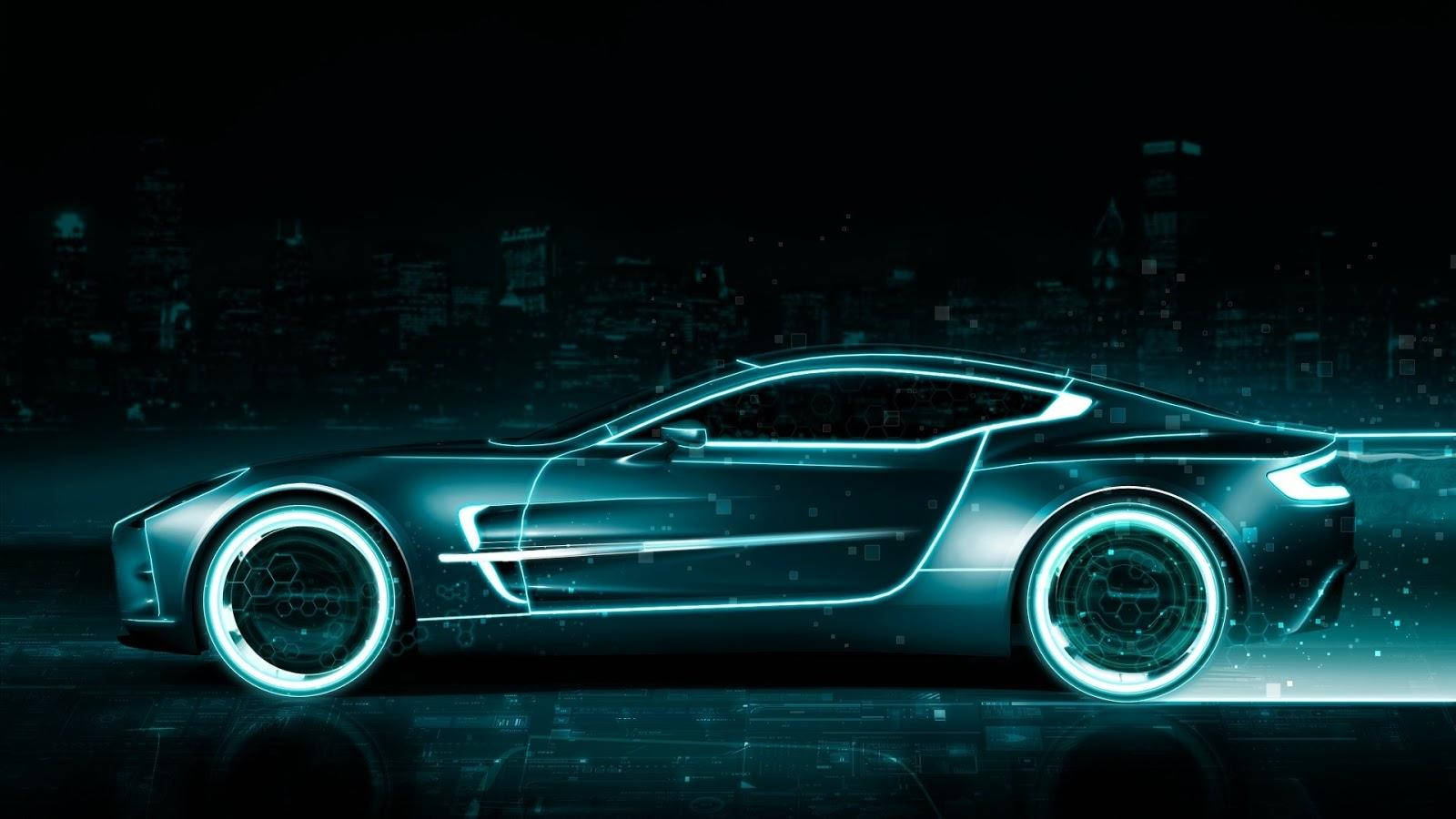 A Futuristic Car With A Neon Light On It Background
