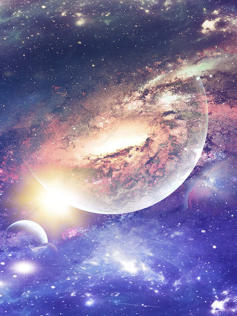 A Galaxy With Planets And Stars In The Background Background
