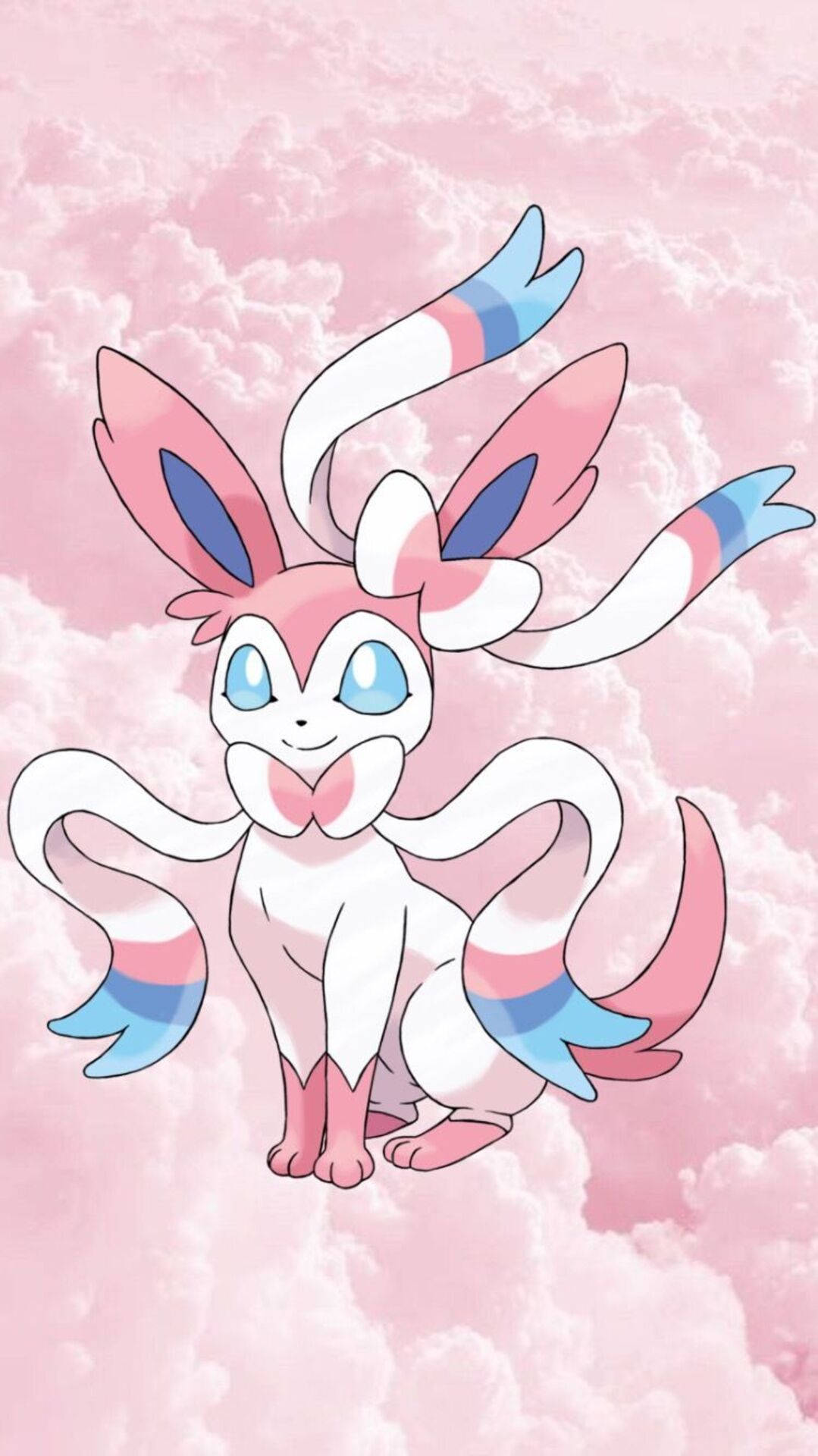 A Gentle Sylveon Enveloped In Beautiful Pink Clouds Background