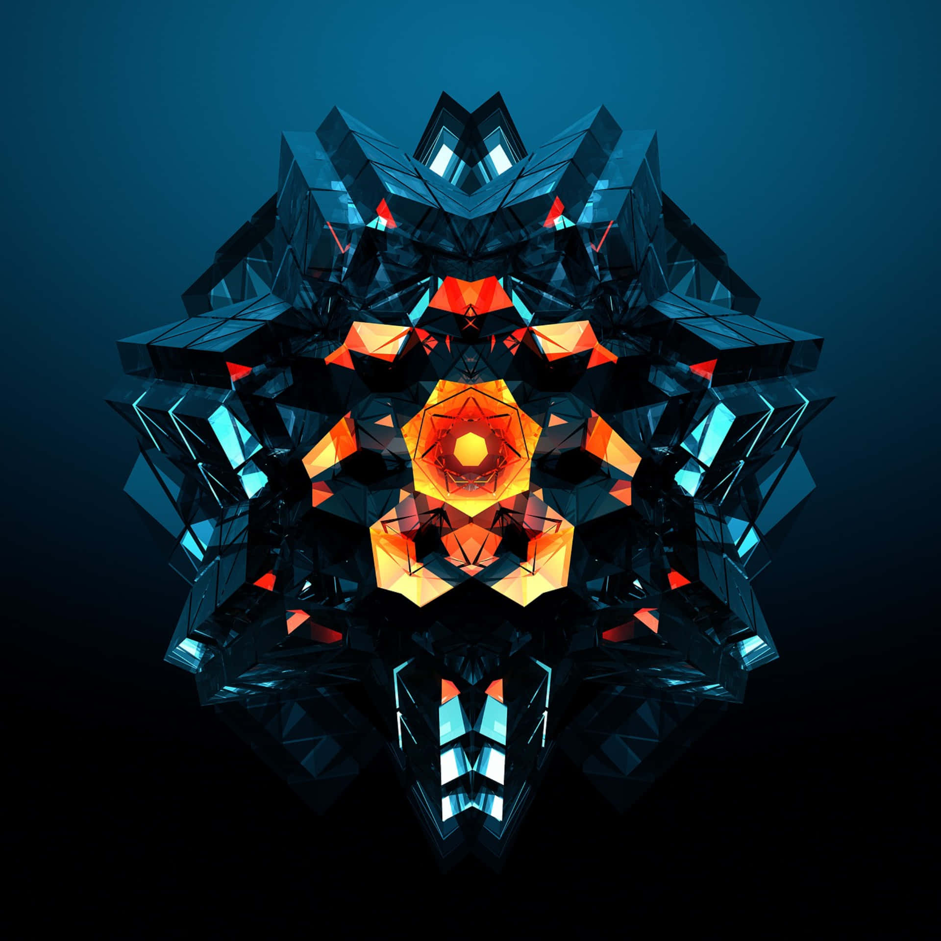 A Geometric Design With Orange And Blue Lights Background