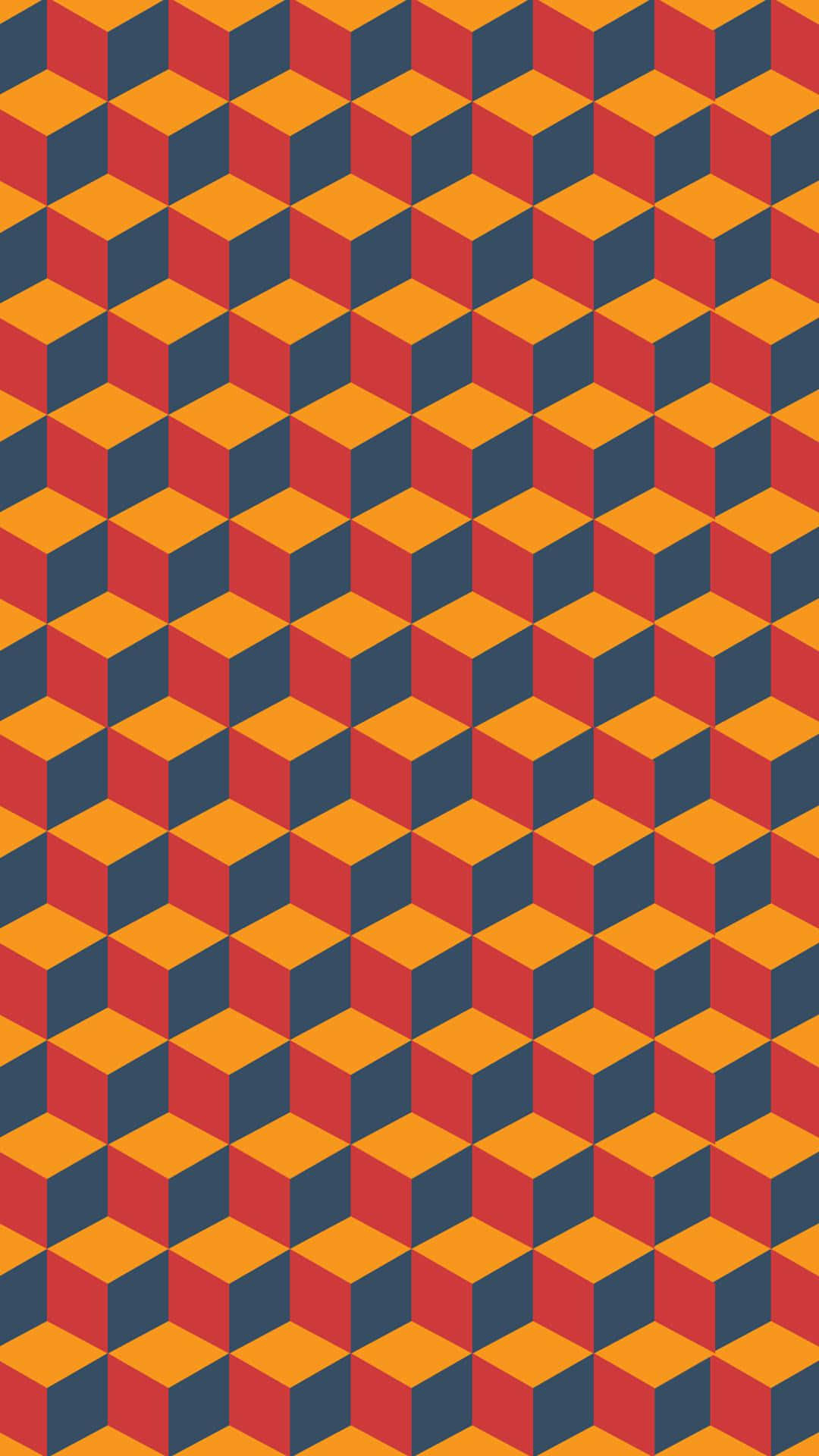 A Geometric Pattern With Orange And Blue Squares Background