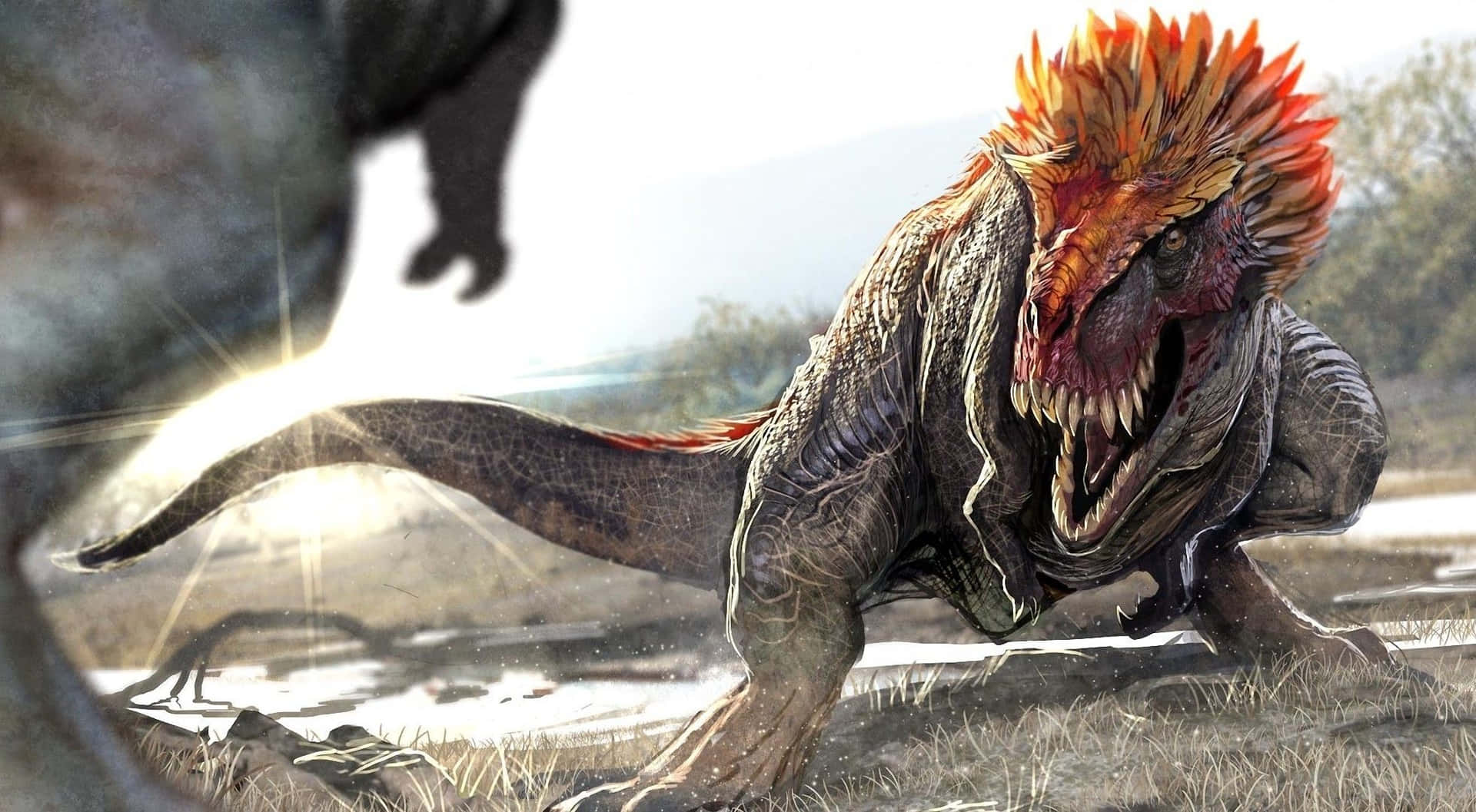 A Giant, Dark-hued Dinosaur Background