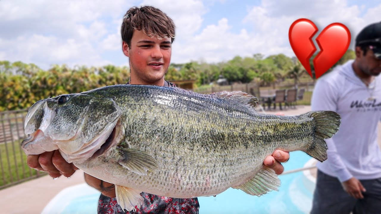 A Giant Largemouth Bass Caught By A Young Boy Background