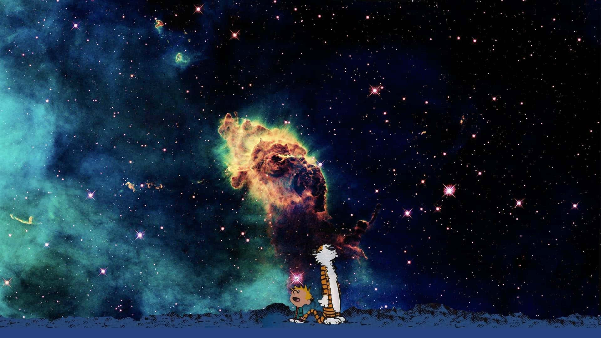 A Giraffe Standing In Front Of A Galaxy