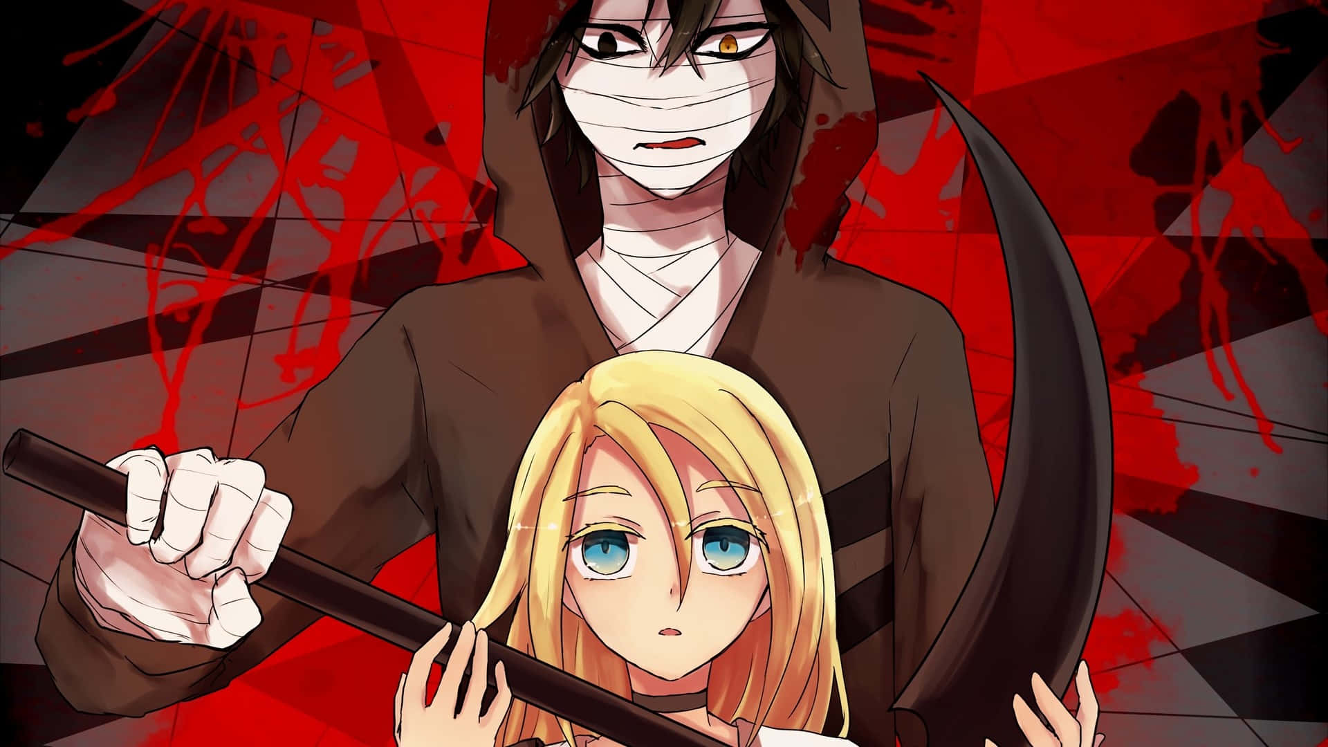 A Girl And A Boy Holding A Scythe Background