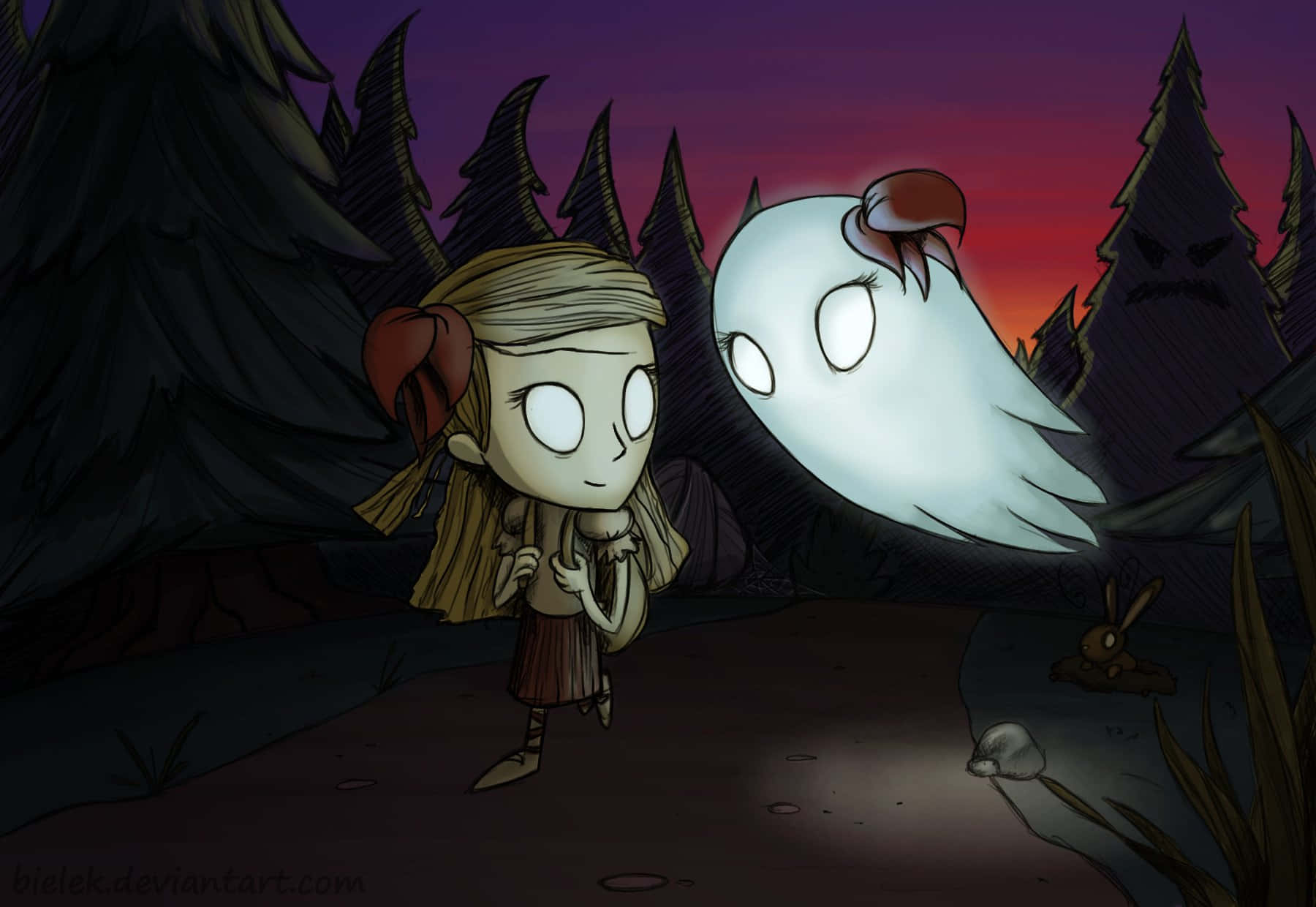 A Girl And A Ghost In The Woods Background