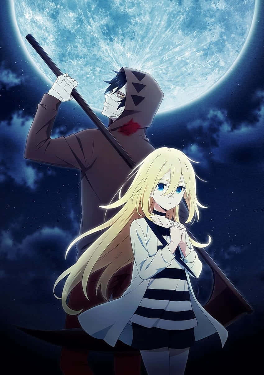 A Girl And Boy Standing In Front Of A Full Moon