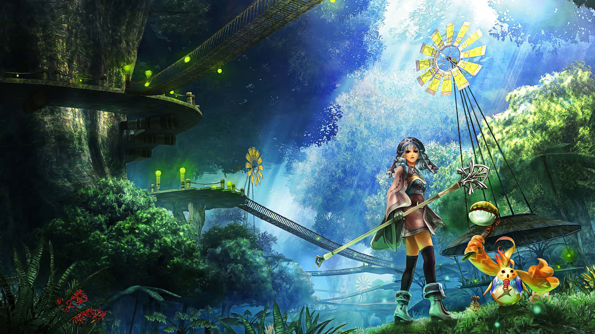 A Girl And Her Friends Are Standing In A Forest Background