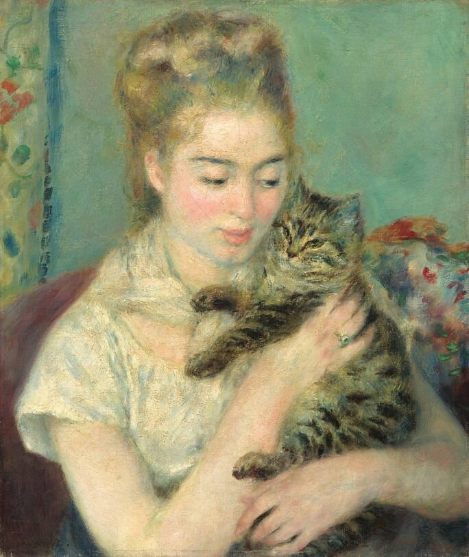 A Girl And The Cat By Renoir Background