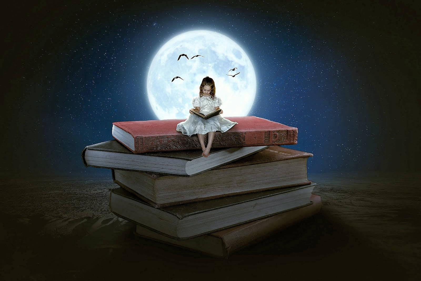 A Girl Dreaming On A Pile Of Books Background