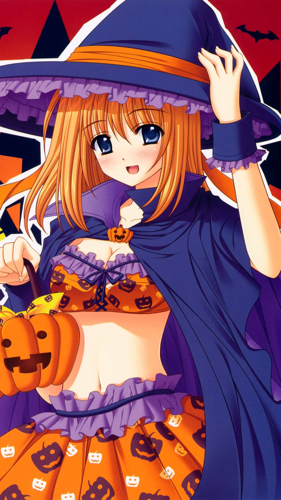 A Girl Dressed As A Witch Holding A Pumpkin Background