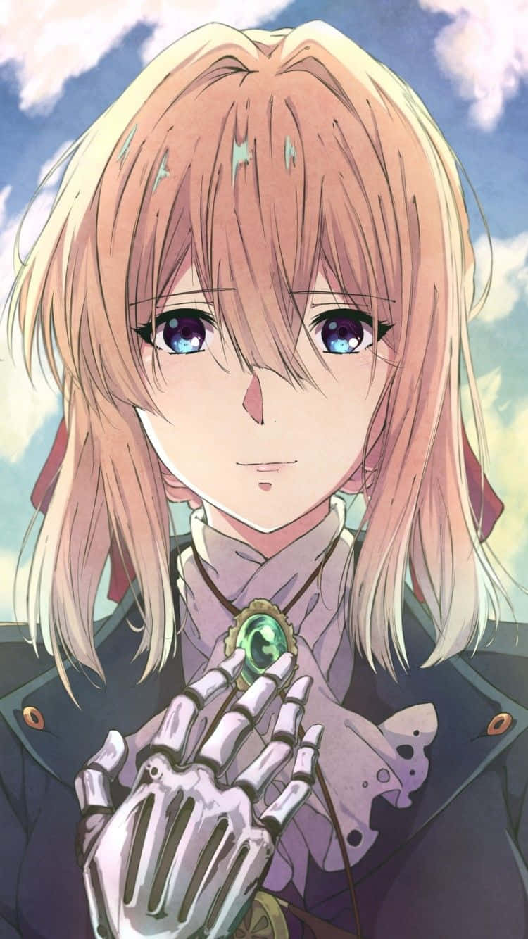 A Girl Embracing The World Of Technology And Connectivity With Her Violet Evergarden Iphone Background