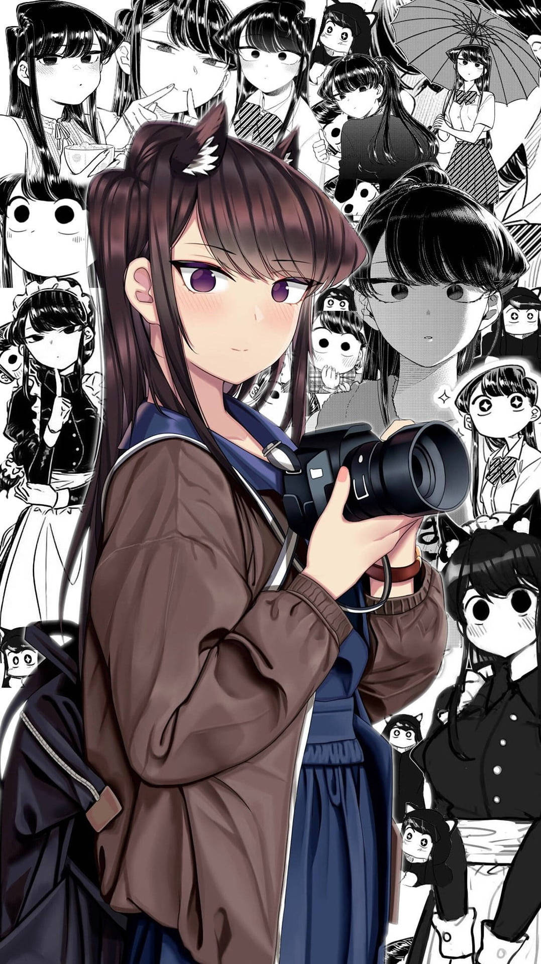 A Girl Holding A Camera With Many Other People Around Her Background