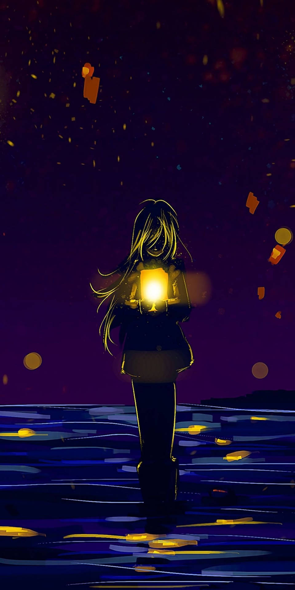 A Girl Holding A Flashlight In The Water Background