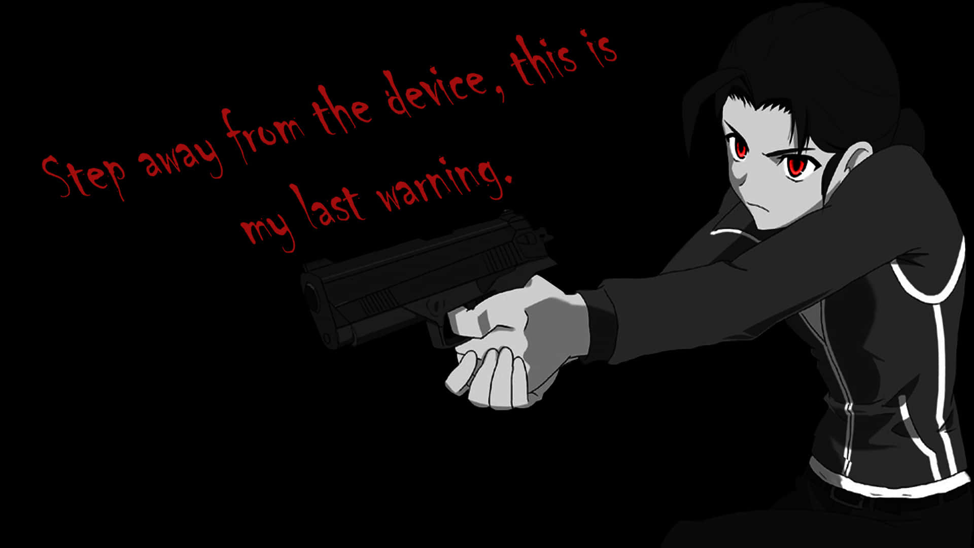 A Girl Holding A Gun With The Words Step Away From The Devils This Is My Last Naing Background