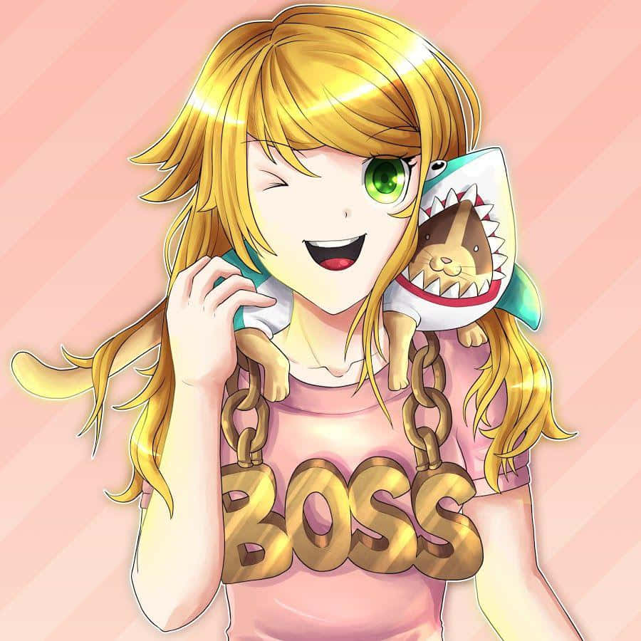 A Girl Holding A Phone And A Shark Background