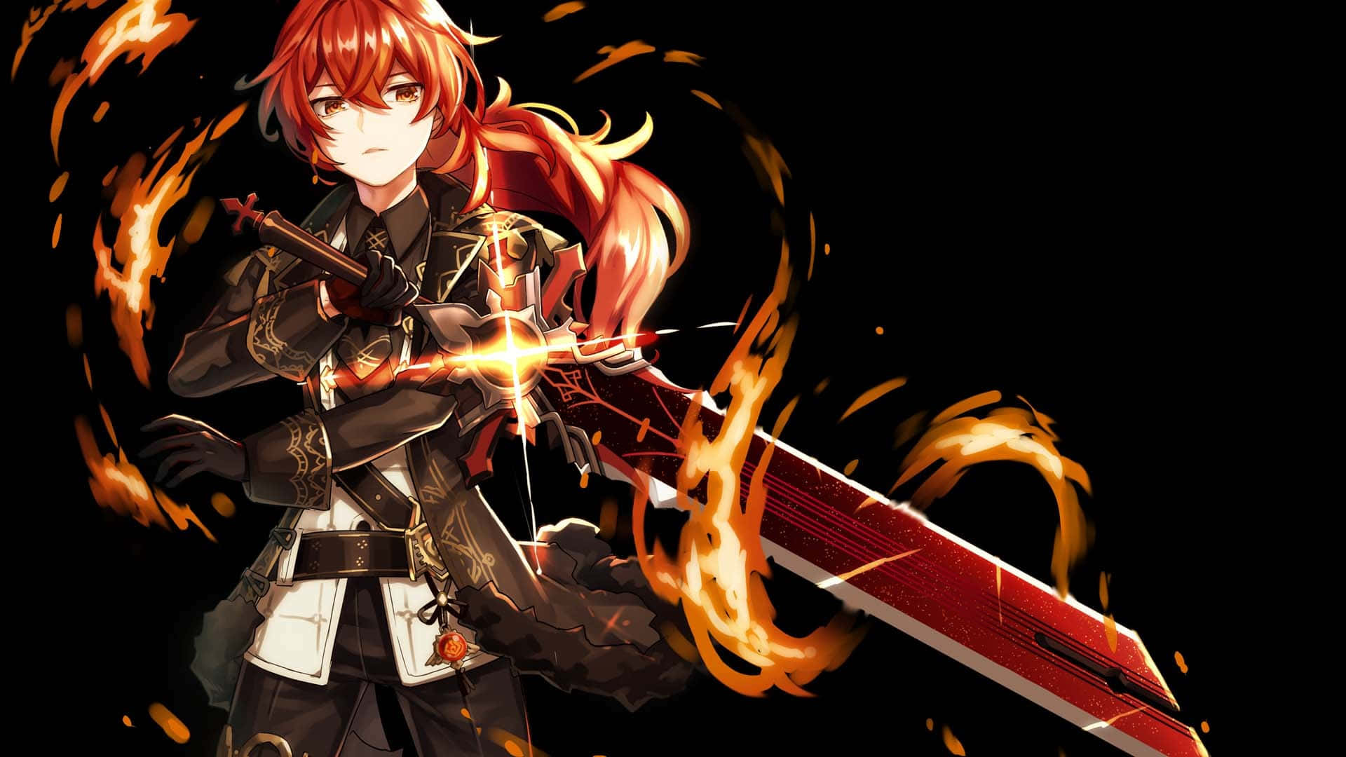 A Girl Holding A Sword In Flames