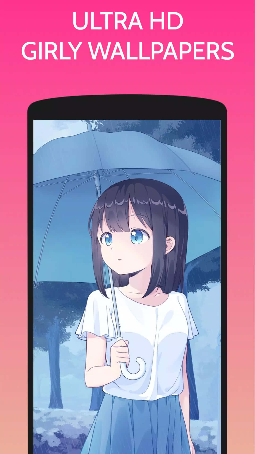 A Girl Holding An Umbrella In Front Of A Phone