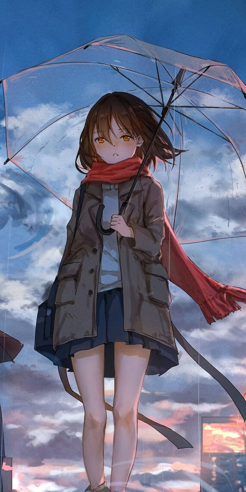 A Girl Holding An Umbrella In The Sky