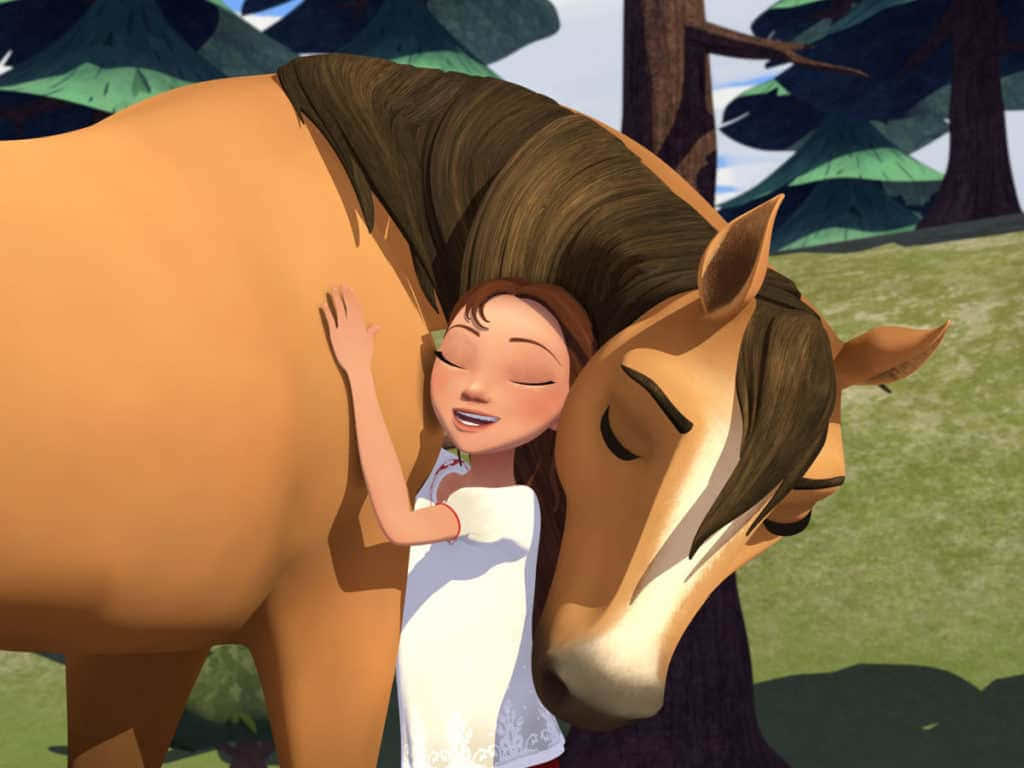 A Girl Hugging A Horse Background