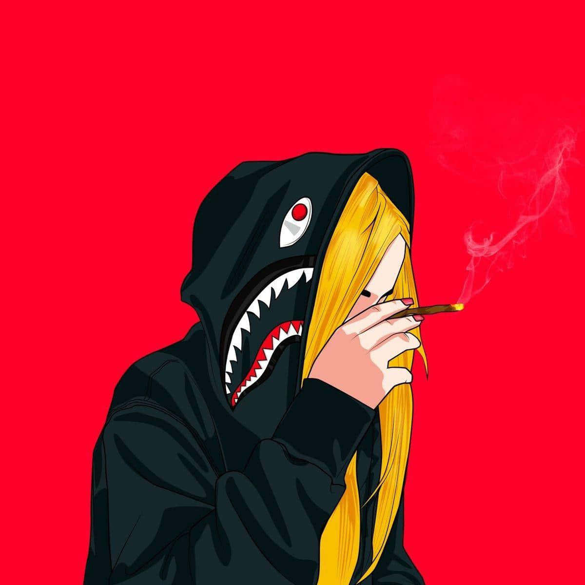 A Girl In A Black Hoodie Smoking A Cigarette Background