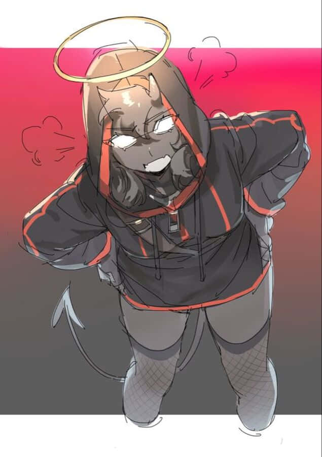 A Girl In A Black Hoodie With A Red Hood Background