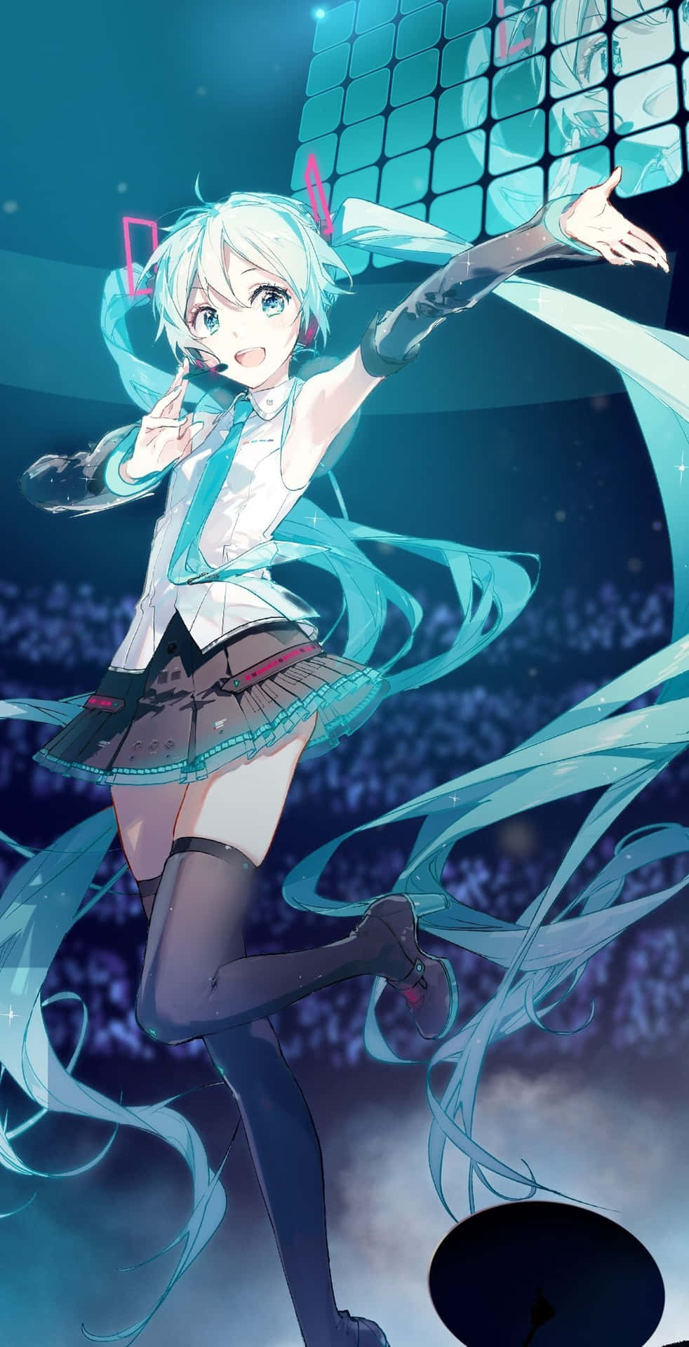 A Girl In A Blue Dress Is Holding A Microphone Background
