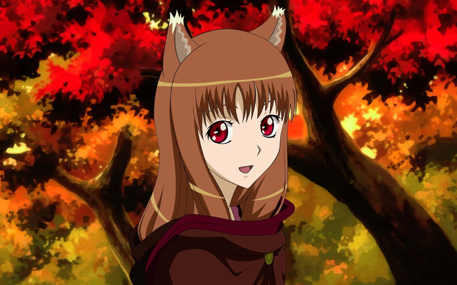 A Girl In A Brown Coat Standing In Front Of A Tree Background