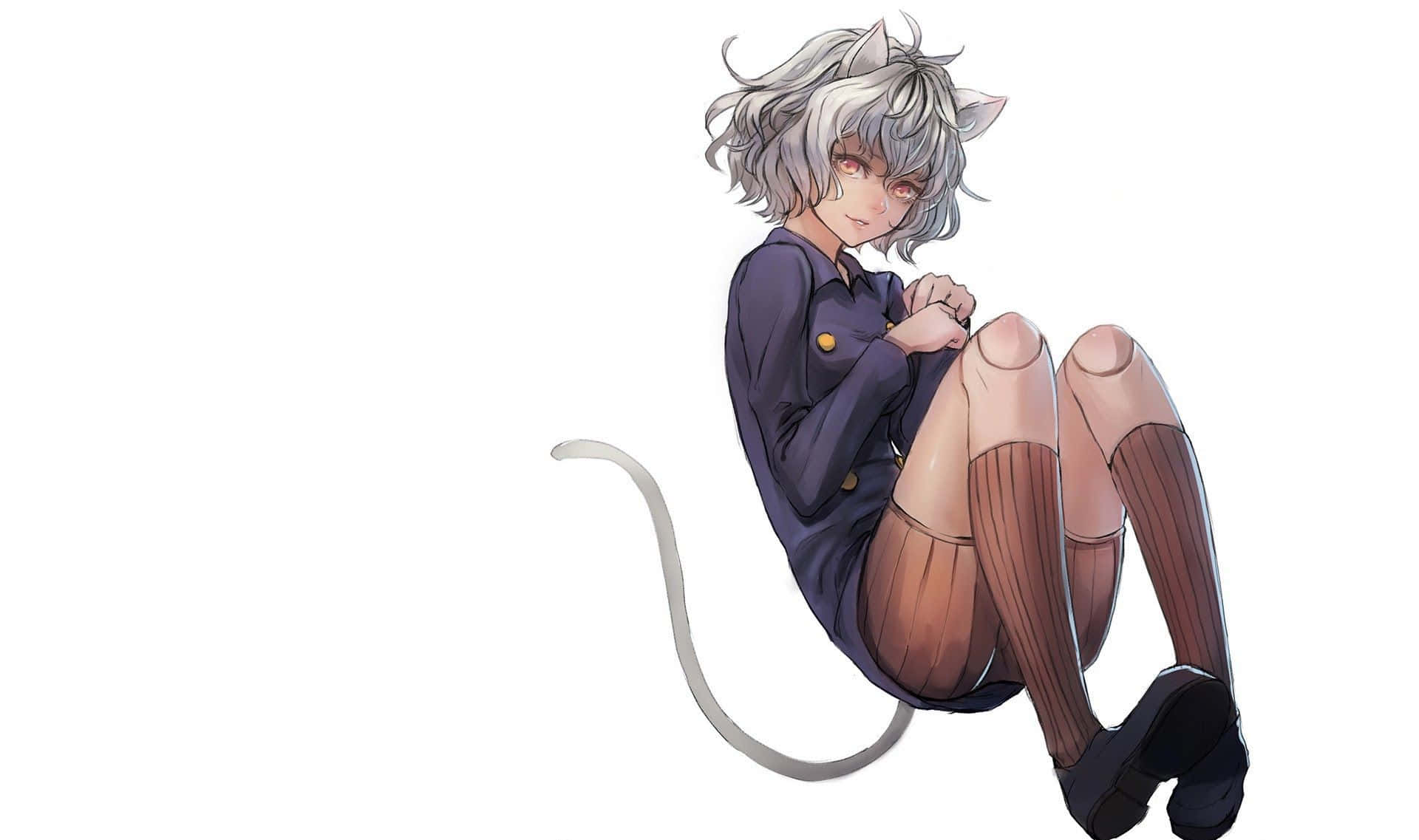 A Girl In A Dress And A Cat Sitting On Her Knees