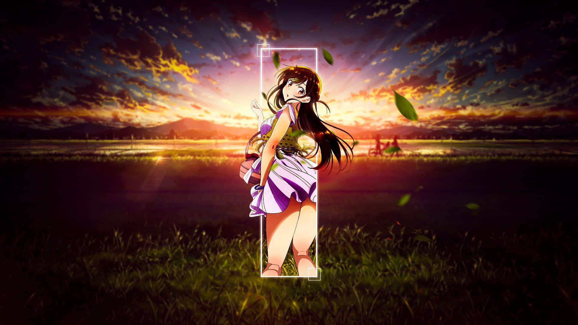 A Girl In A Dress Standing In A Field Background