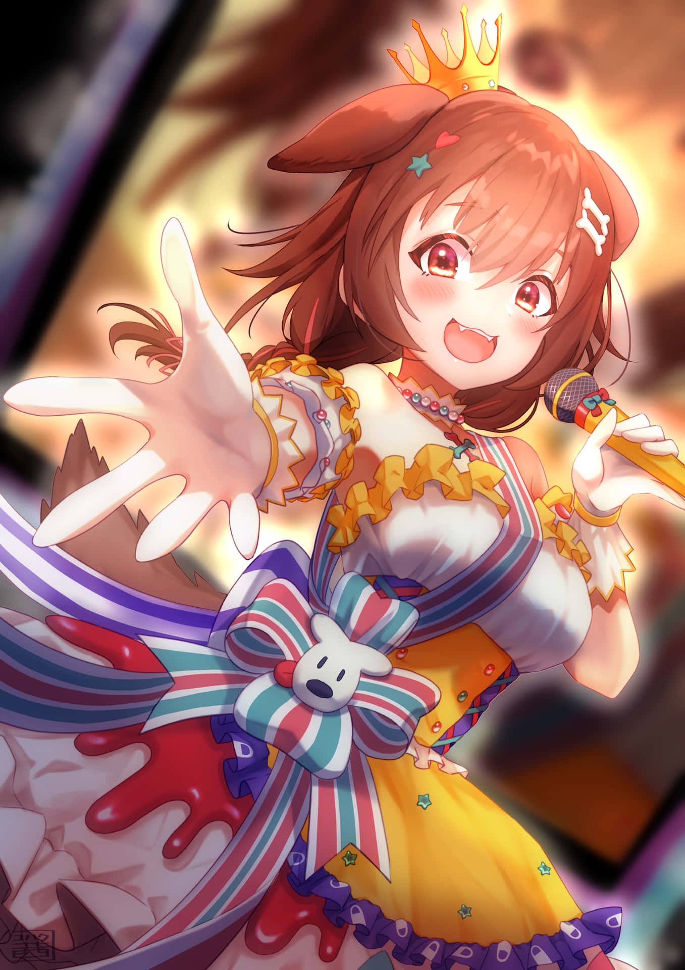 A Girl In A Dress With A Microphone