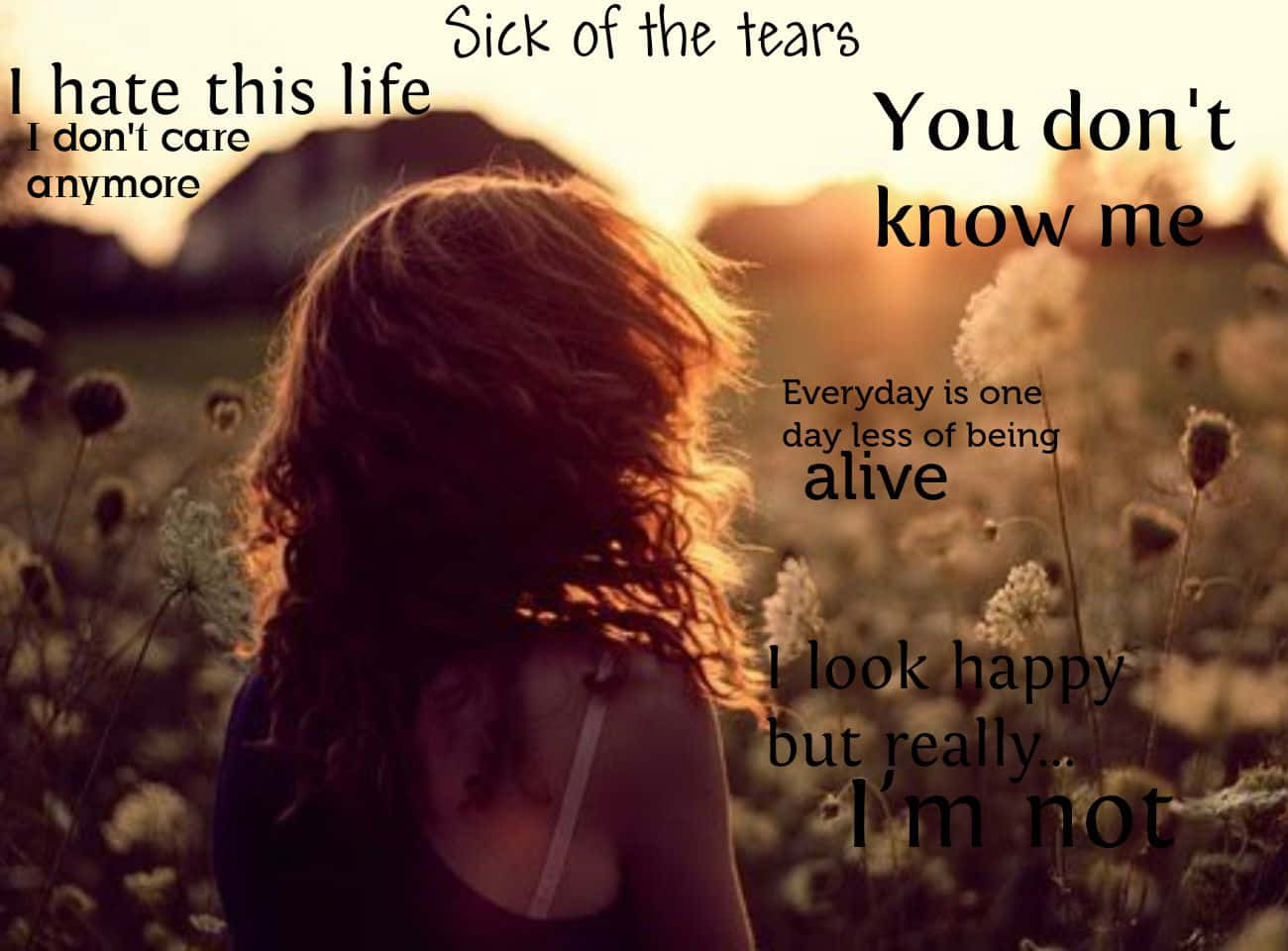 A Girl In A Field With The Words, Don't Know Me Background