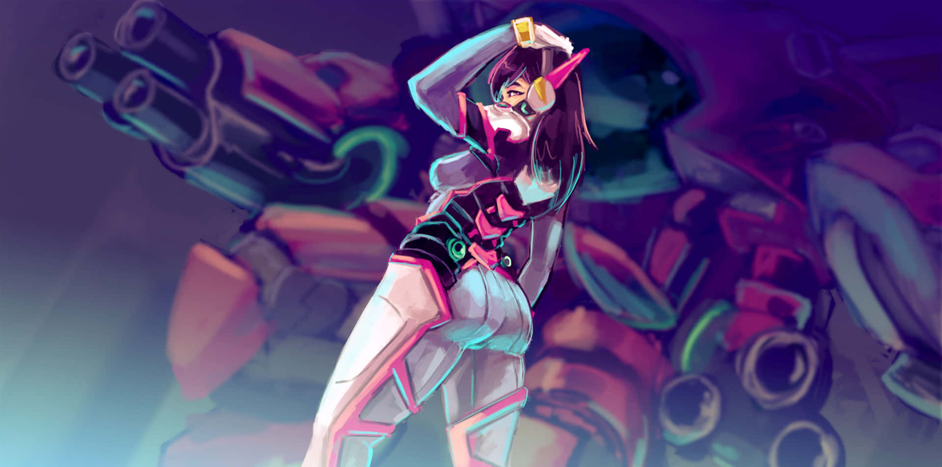 A Girl In A Futuristic Outfit Standing In Front Of A Large Robot