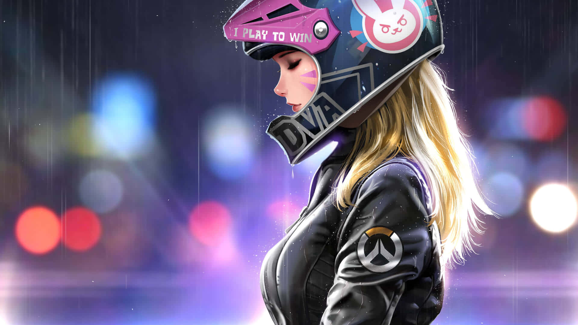 A Girl In A Helmet Is Standing In The Night Background