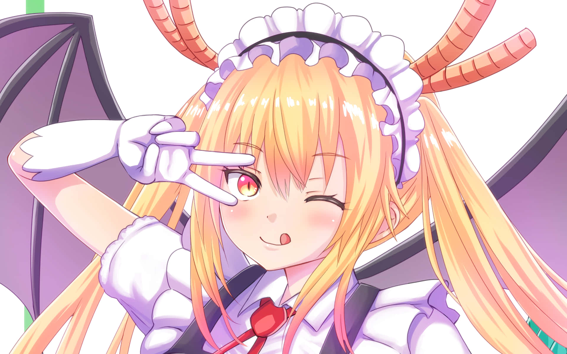 A Girl In A Maid Costume With Long Hair And Horns Background