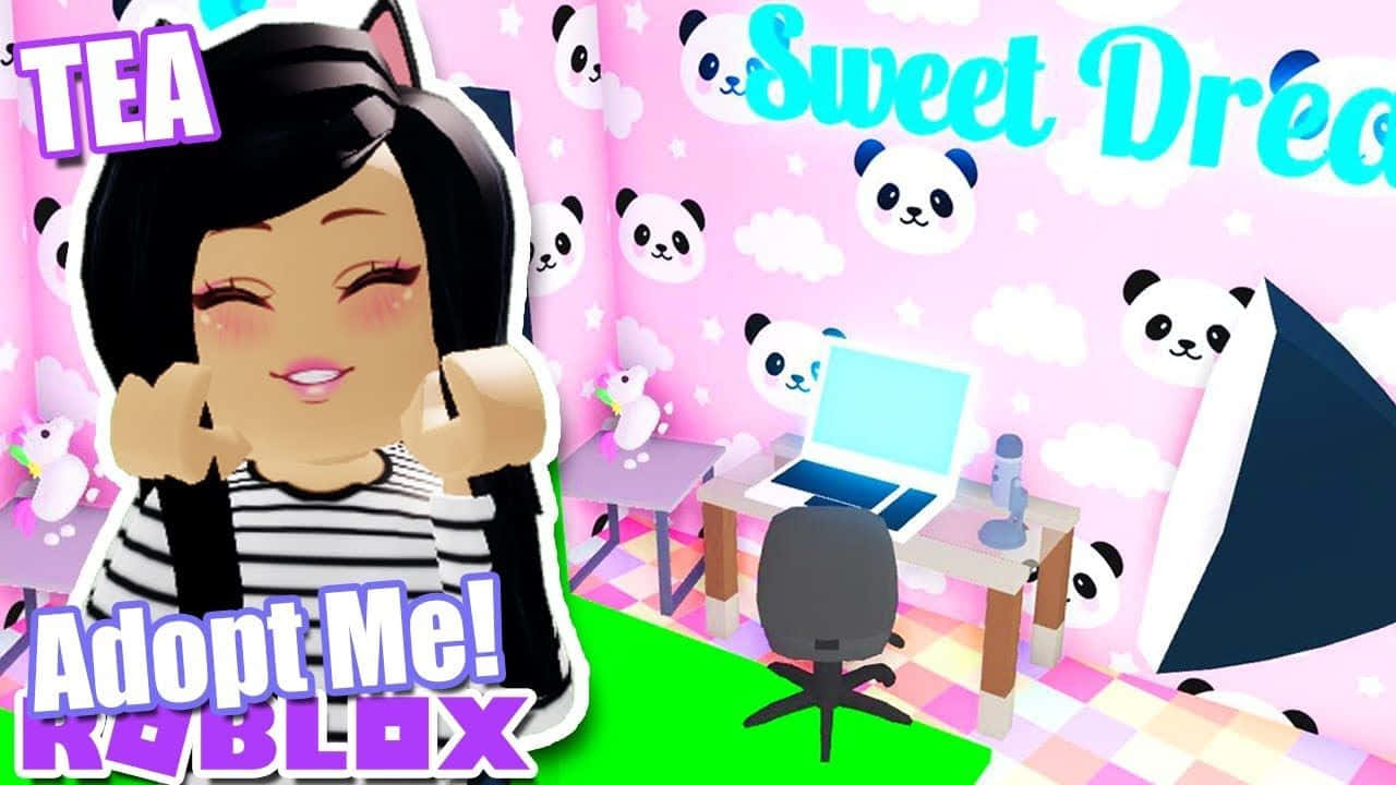 A Girl In A Pink Dress With Panda Bears On Her Head Background